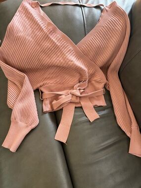 🌺 Fashion Nova Ribbed Tie-Front Wrap Sweater in Mauve